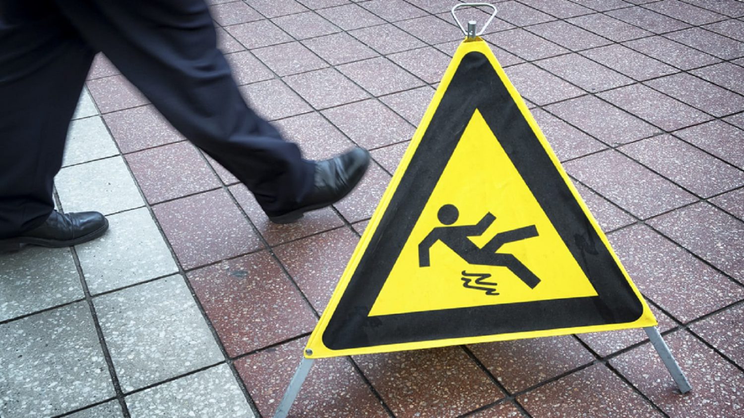 Caution Slippery Sign Stock Photo